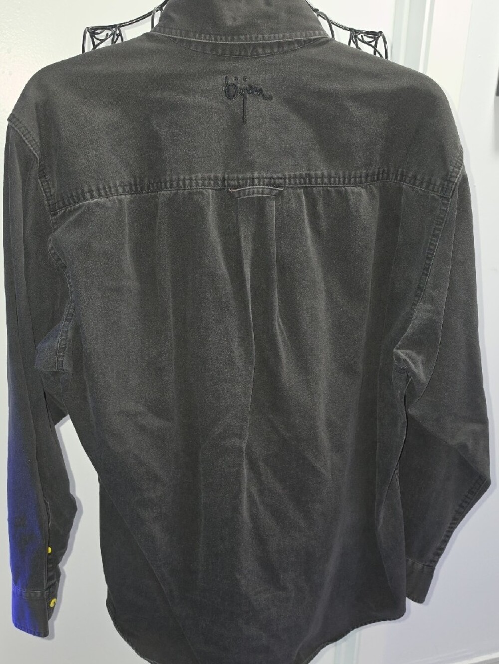 Men's Bijan Long-Sleeve Black Denim Shirt with Yellow/Gold Accent - Picture 6 of 7